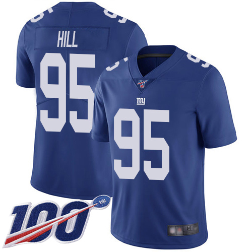Men New York Giants 95 B.J. Hill Royal Blue Team Color Vapor Untouchable Limited Player 100th Season Football NFL Jersey